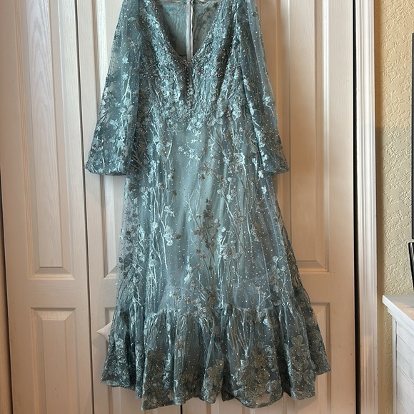 Brand new Mac Duggal dress. Seafoam bluish green, long sleeves. - Picture 2 of 16